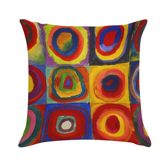 Squares with Concentric Circles by Kandinsky Soft Washable Throw Pillow