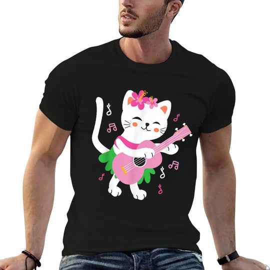 Kids Cat Playing Ukulele Player Hawaiian Musician  Relaxed-fit T-Shirt