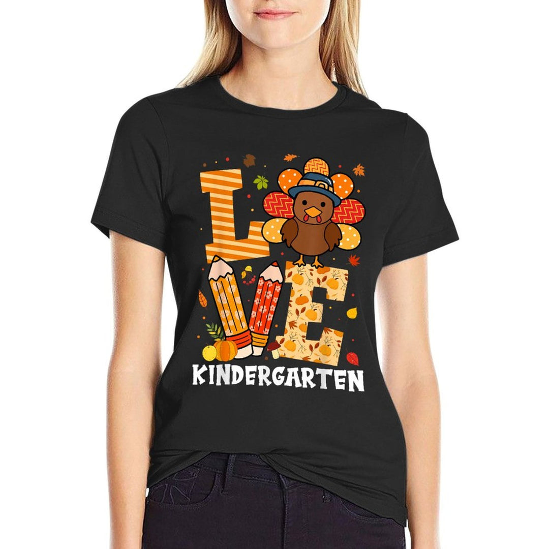 Thanksgiving Love Kindergarten Teacher Turkey Autumn Fall  Polyester Blend T-Shirt