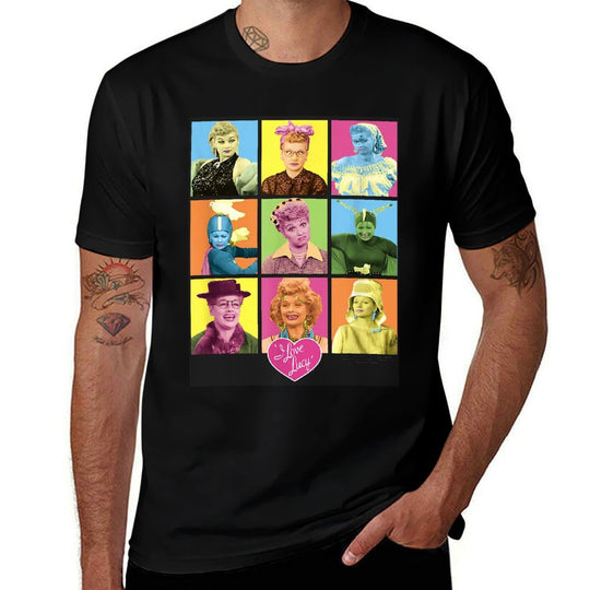 I Love Lucy So Many Faces  Ribbed Collar T-Shirt