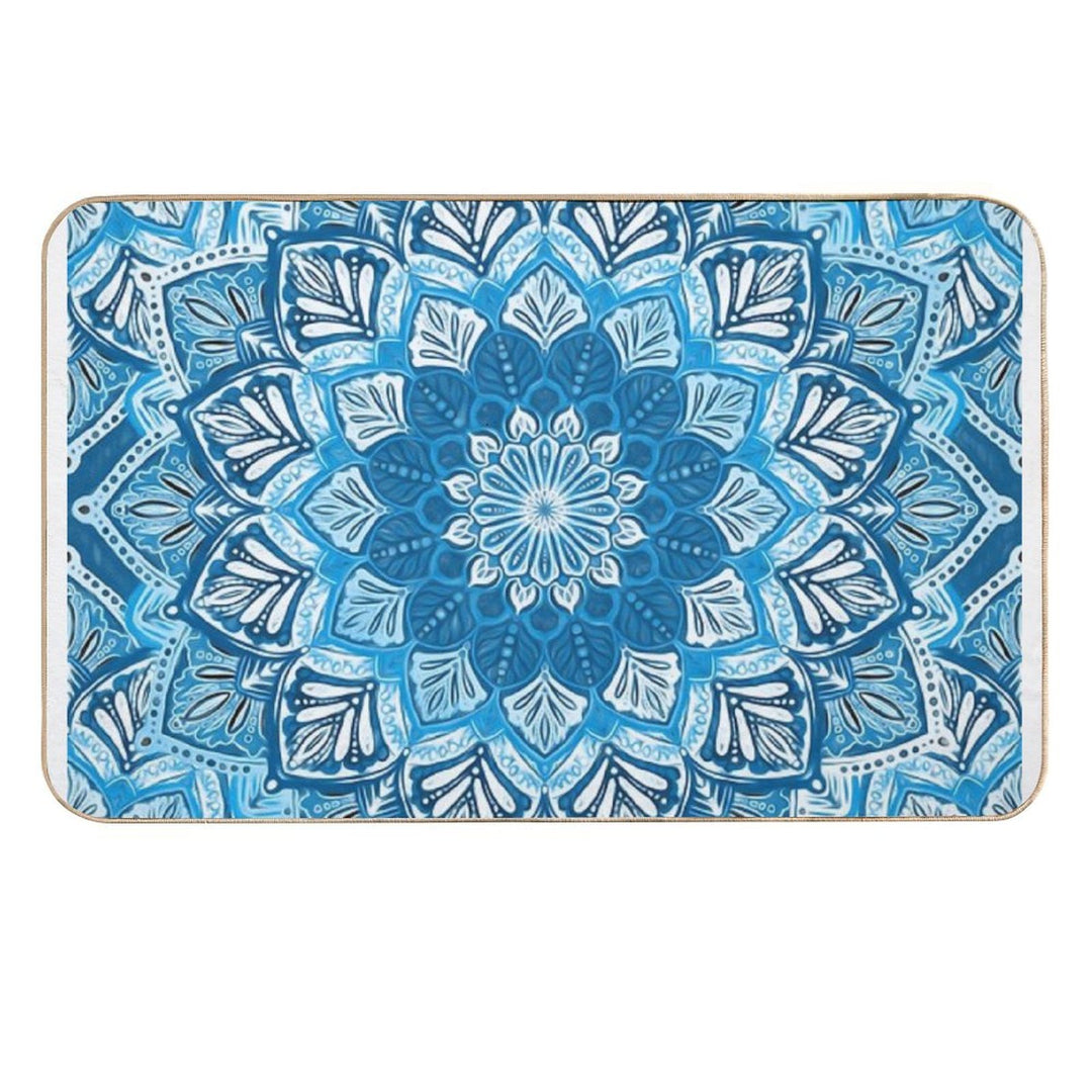 Boho Mandala in Monochrome Blue And White  Easy To Clean Bath Mat