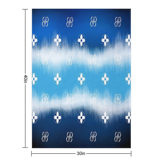 BB Logo Flower Design on Shades of Blue Lightweight Throw Blanket