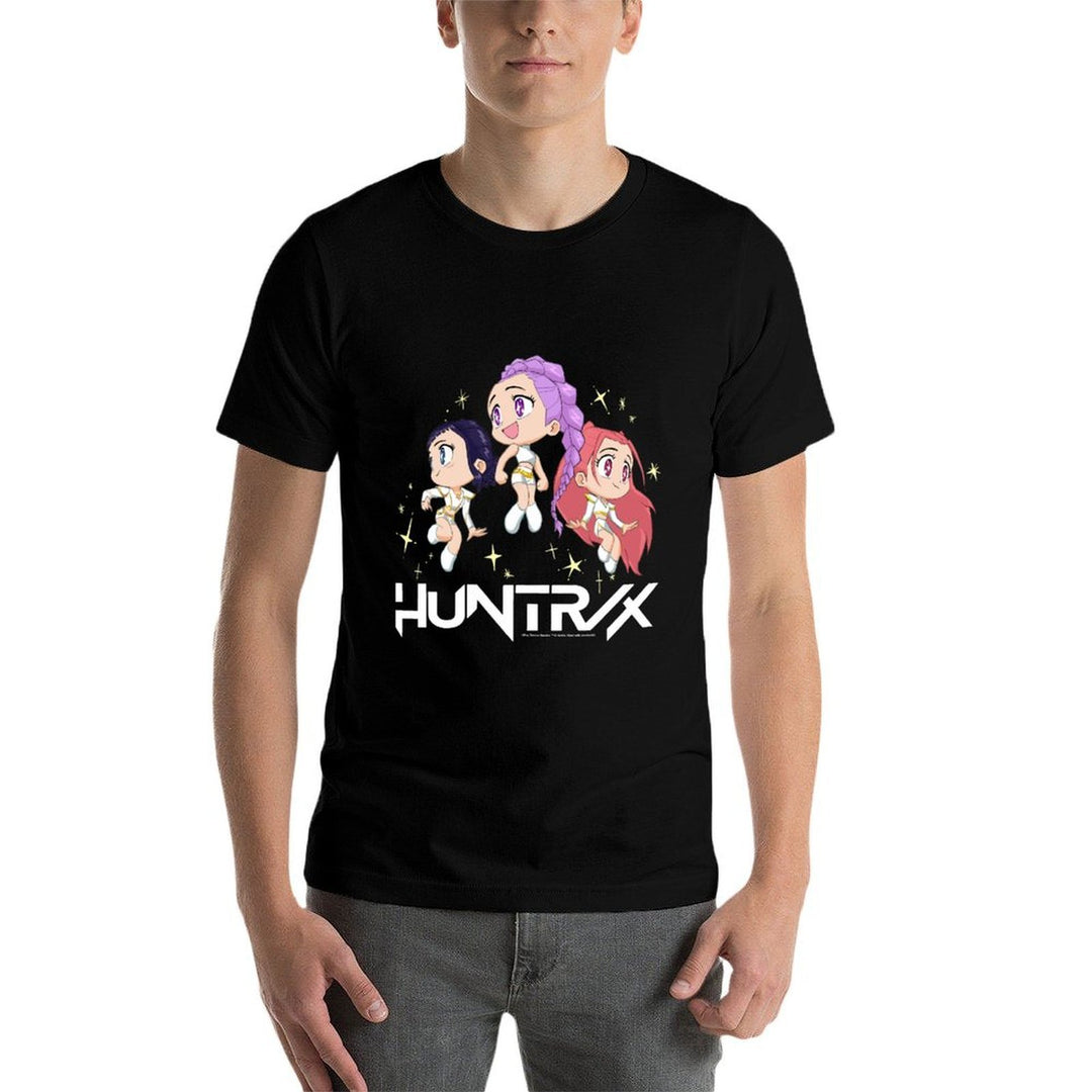 Kpop Demon Hunters Huntrx Chibi Sparkling Group Shot  Heathered Texture T-Shirt