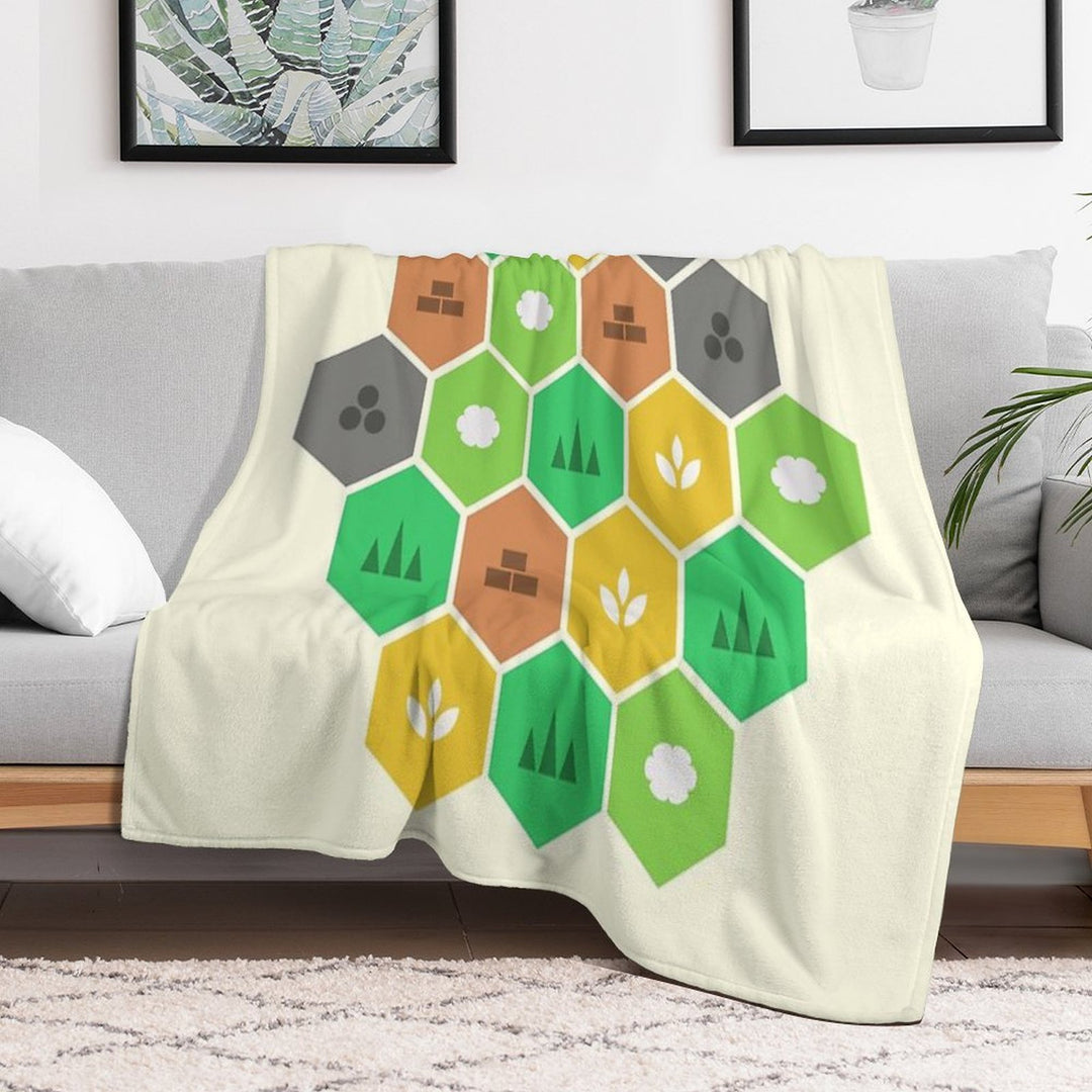 Minimalist Settlers Tile Board Games Travel-friendly Throw Blanket