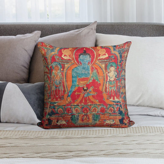 Mandala 140 Blue Medicine Buddha Soft Shrink-Resistant Throw Pillow