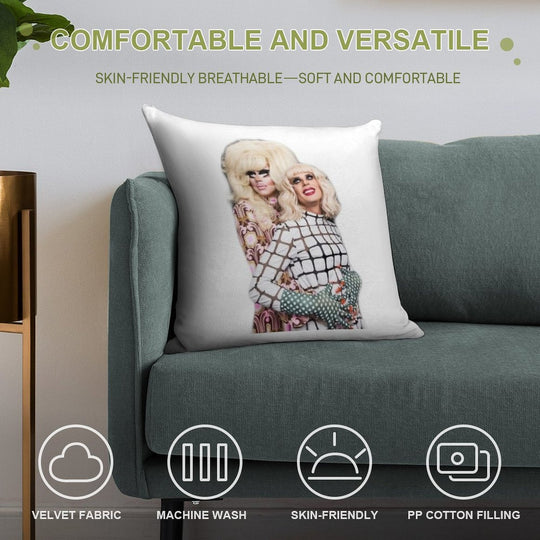 Trixie And Katya Couple Pose Soft Luxury Feel Throw Pillow