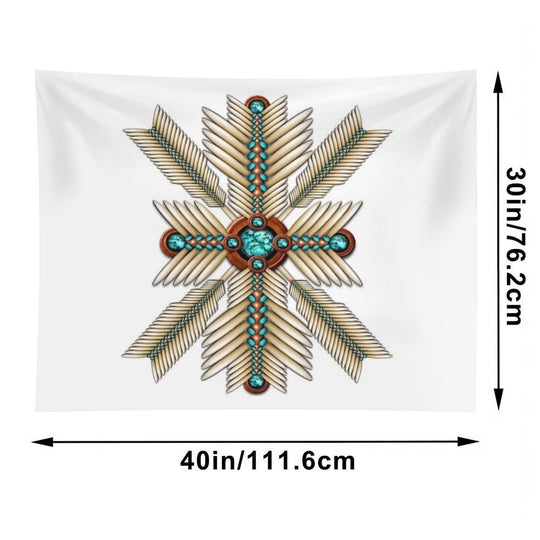 Bone And Turquoise Sunburst Tapestry