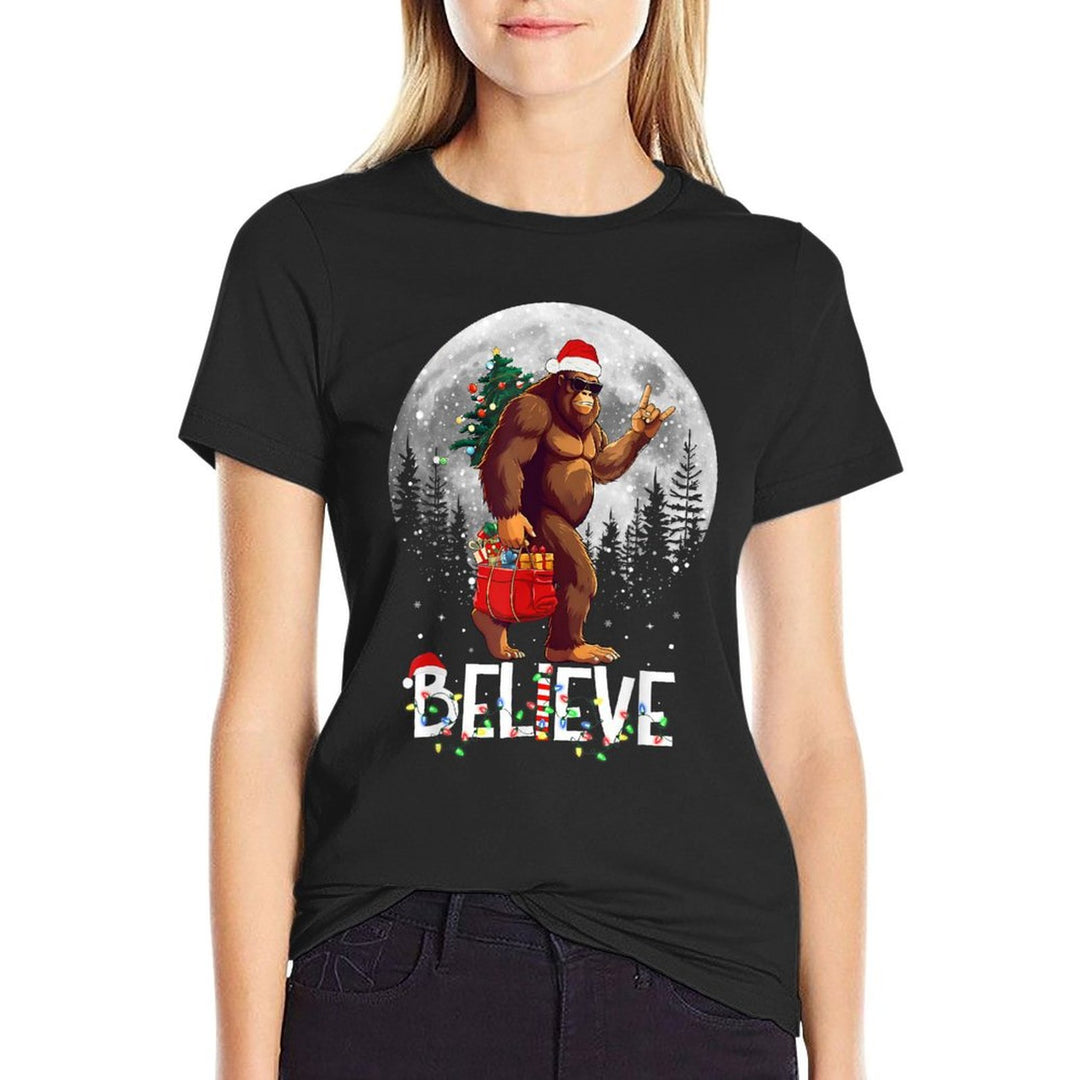 Santa Bigfoot Christmas Lights Funny Sasquatch Believe Xmas  Eco-friendly Material T-Shirt