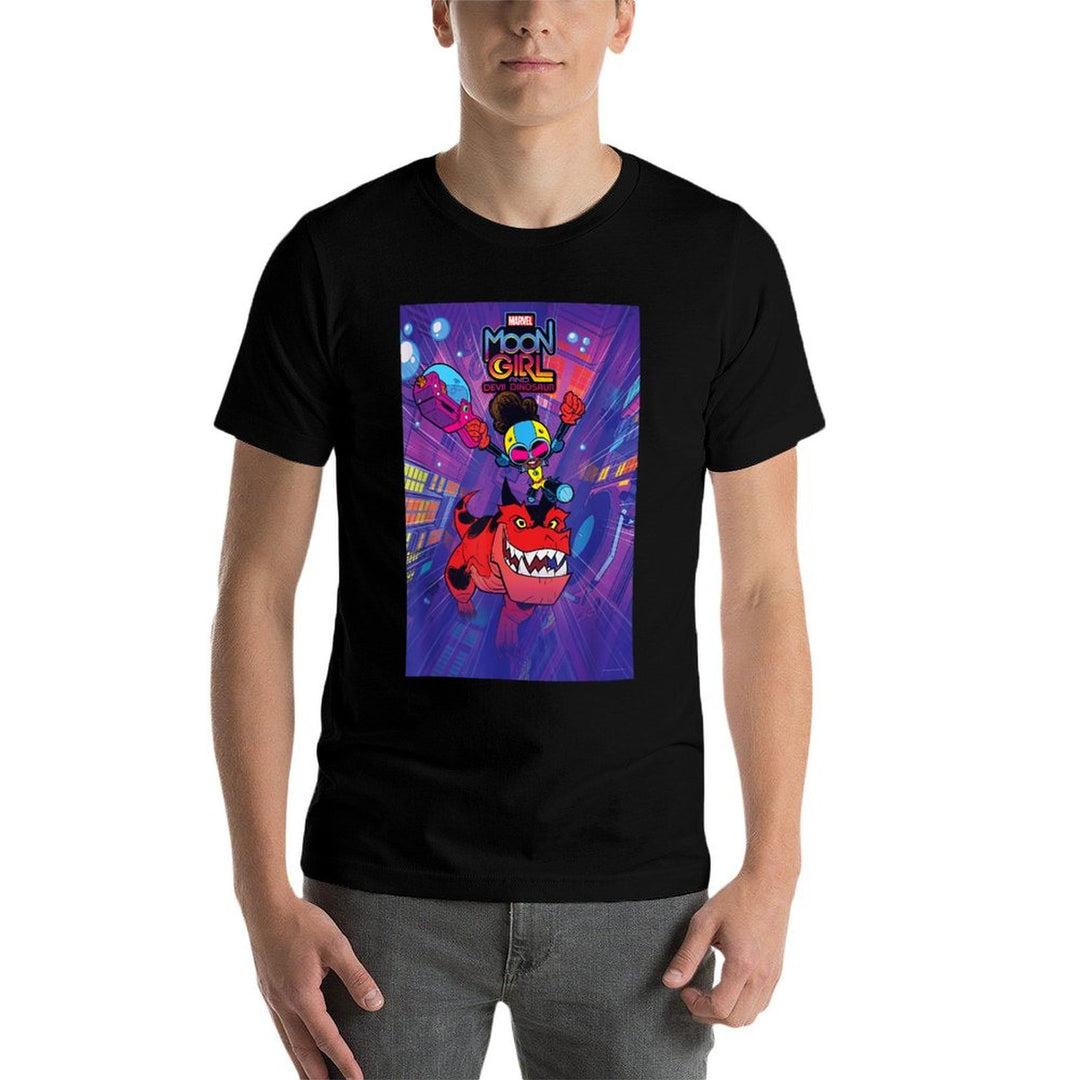 Marvel Moon Girl And Devil Dinosaur Series Poster And Logo  Ribbed Collar T-Shirt