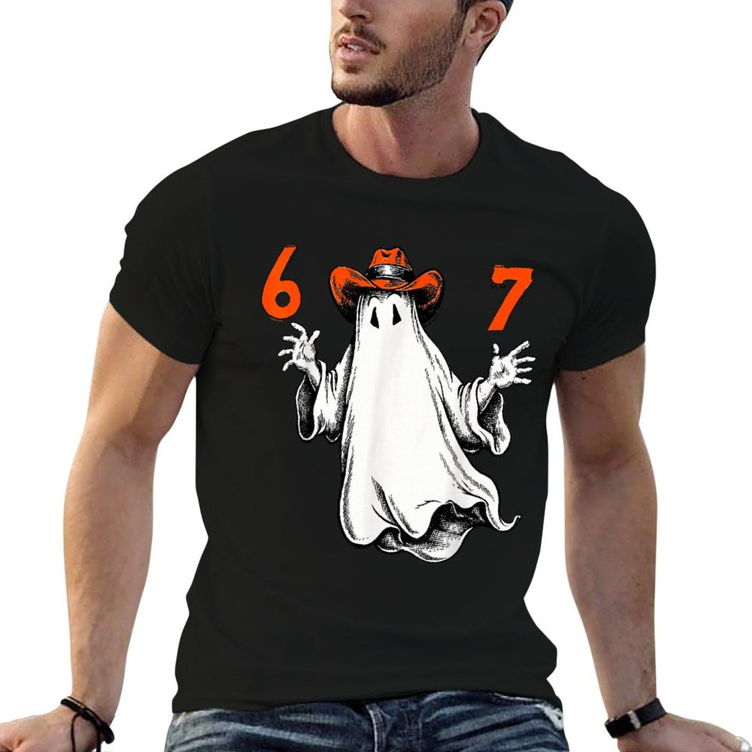 Spooky Ghost Number 67 Halloween Haunted Six Seven 6 7 Meme  Ribbed Collar T-Shirt