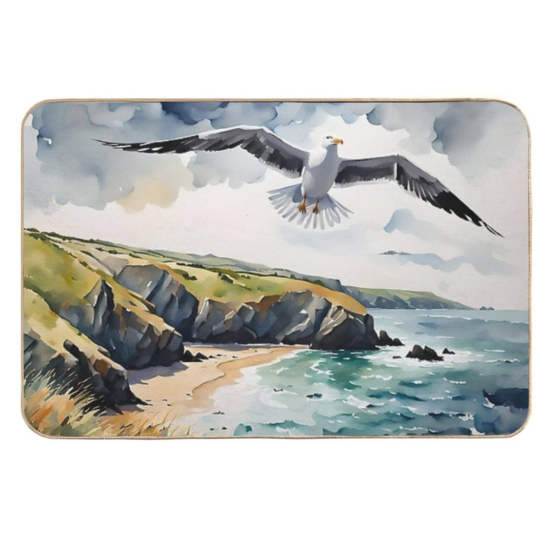 Sea Gull over The English Coast  Fade-Resistant Bath Mat