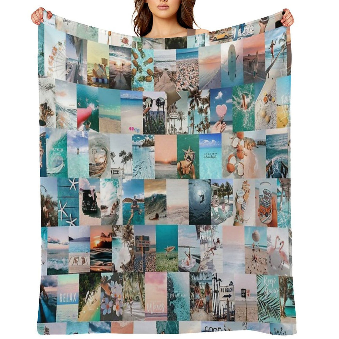 Beach Aesthetic Collage Easy Care Throw Blanket