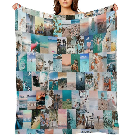Beach Aesthetic Collage Easy Care Throw Blanket