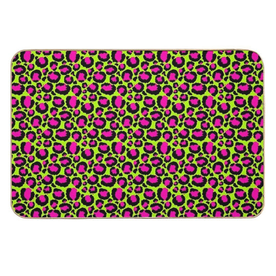 Neon Green Pink Leopard Print Seamless Pattern Art  Repositionable Bath Mat