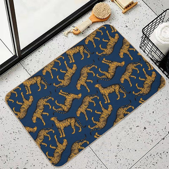 Tigers (Navy Blue And Marigold)  Pet-Safe Bath Mat