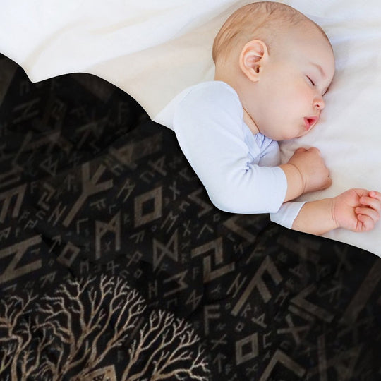 Tree of Life with Triquetra on Futhark Pattern Easy Care Throw Blanket