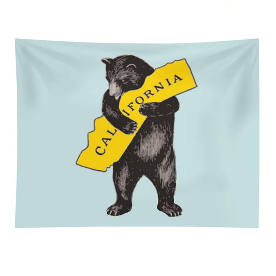 Vintage California Bear Hug Illustration Tapestry