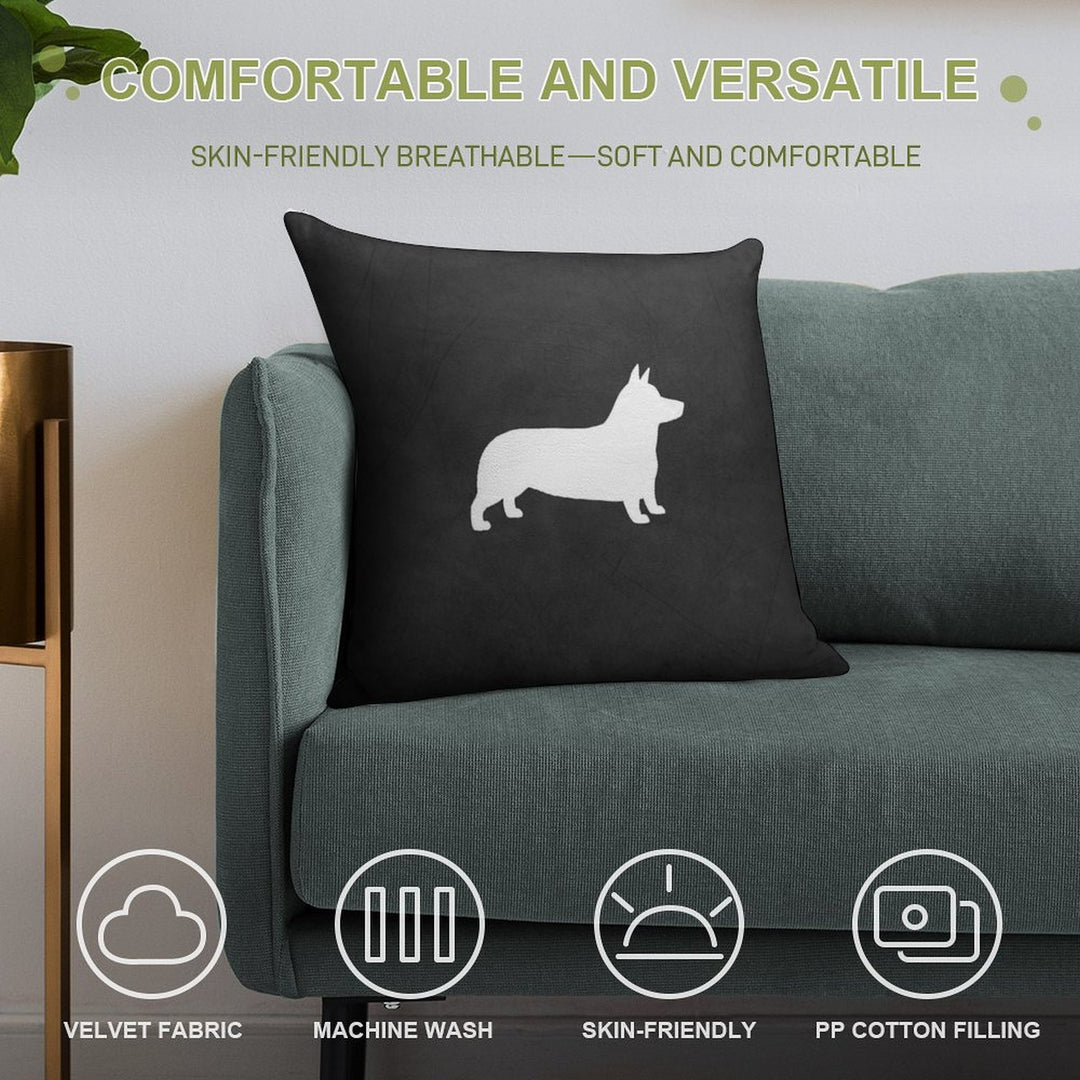 Pembroke Welsh Corgi Silhouette (White) Soft Reinforced Edging Throw Pillow