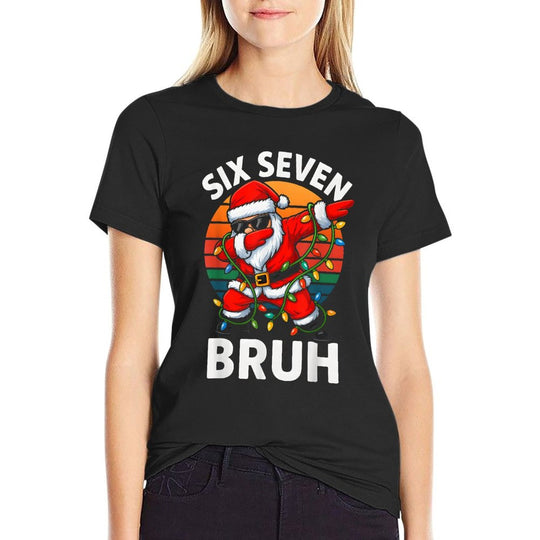 HUGvyn Six Seven 6 7 Meme Dabbing Santa Merry Christmas Bruh  Cotton T-Shirt