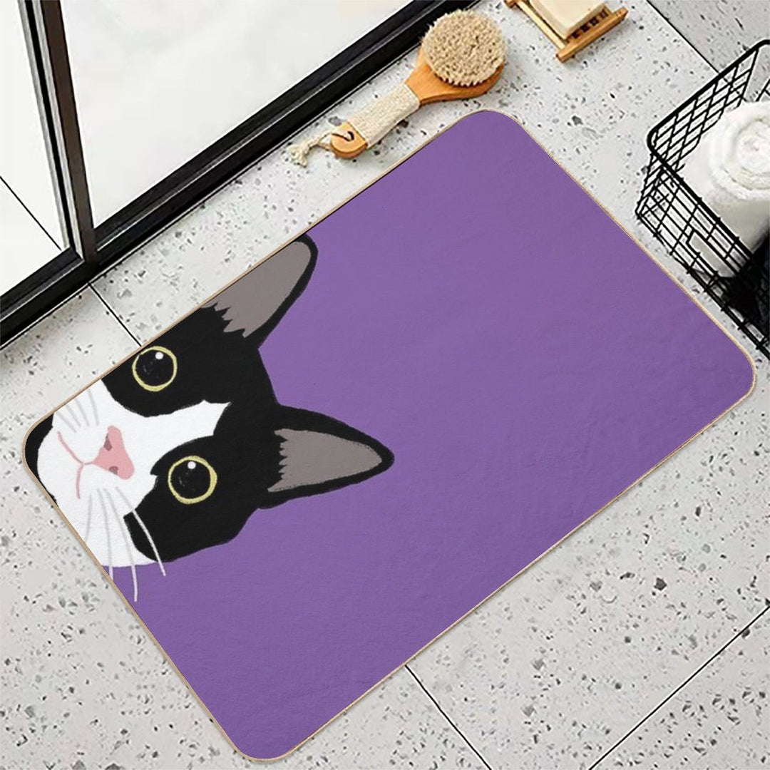 Peekaboo Tuxedo Cat with Wide Eyes  Easy To Clean Bath Mat