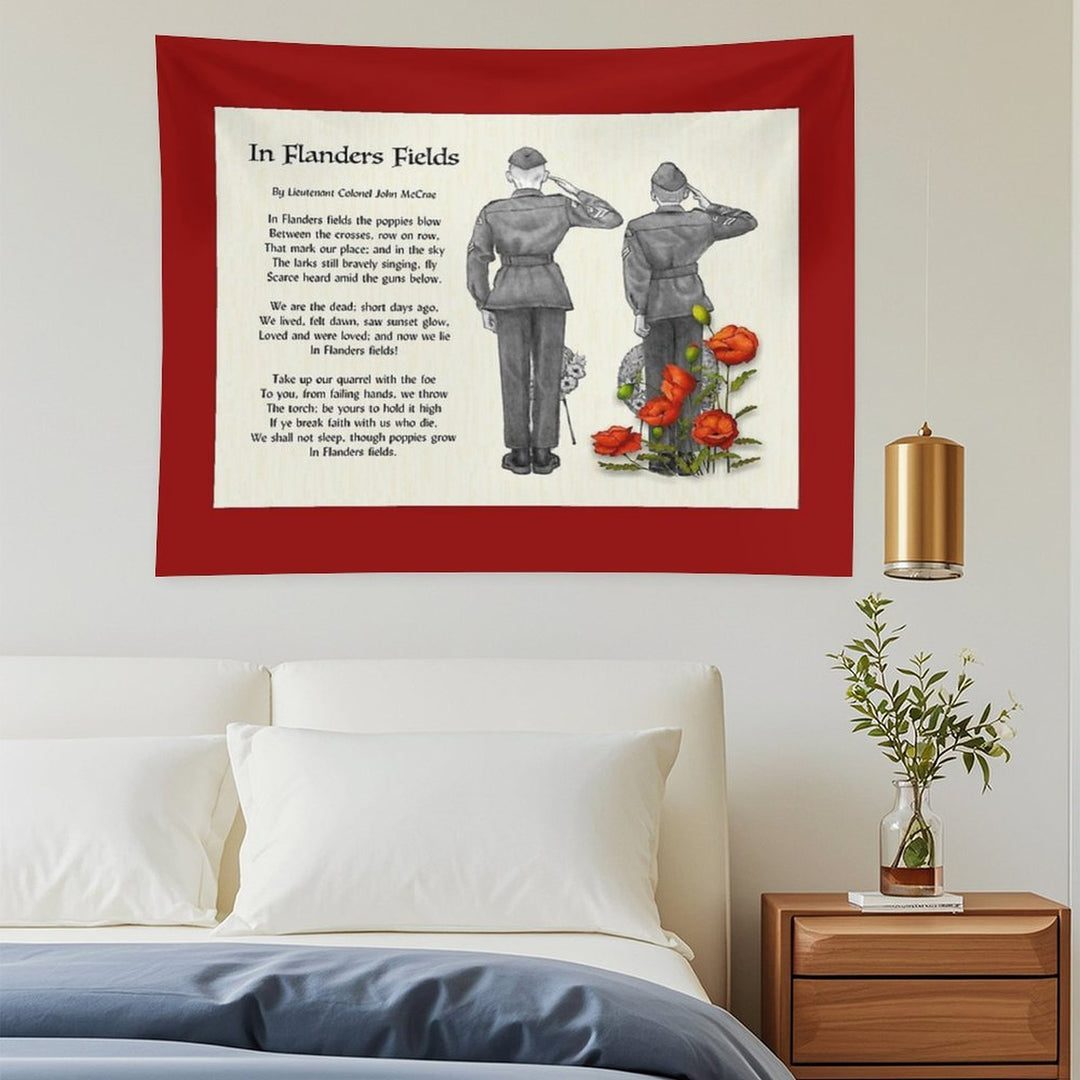In Flanders Fields, Poem, Cadets Saluting, Red Poppies, Veterans Day Tapestry