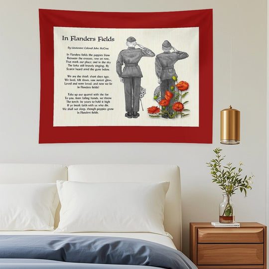 In Flanders Fields, Poem, Cadets Saluting, Red Poppies, Veterans Day Tapestry