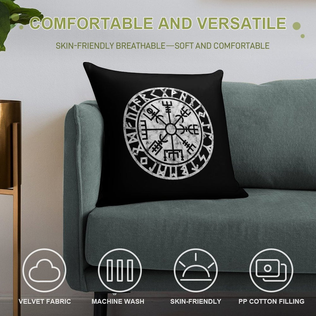 Vintage, Vegvisir, Symbol, Futhark Runes, Viking Compass, Norse, Protection Soft Skin-Friendly Throw Pillow