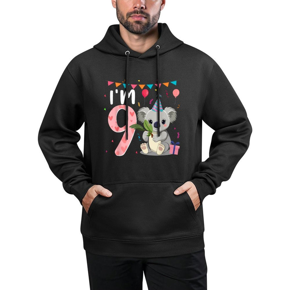9th Birthday Girl Koala Bear 9 Year Old Medium-Weight Fabric Hoodie