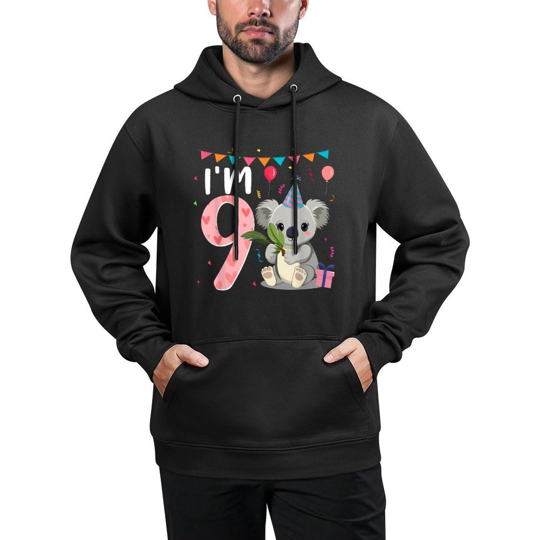 9th Birthday Girl Koala Bear 9 Year Old Medium-Weight Fabric Hoodie