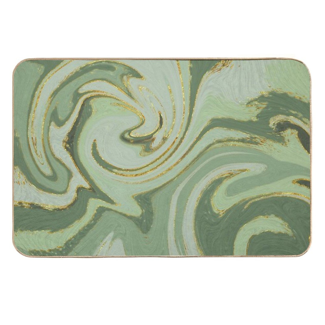 Green Marble Swirl Pattern Design Modern Waves  Rapid-Drying Bath Mat