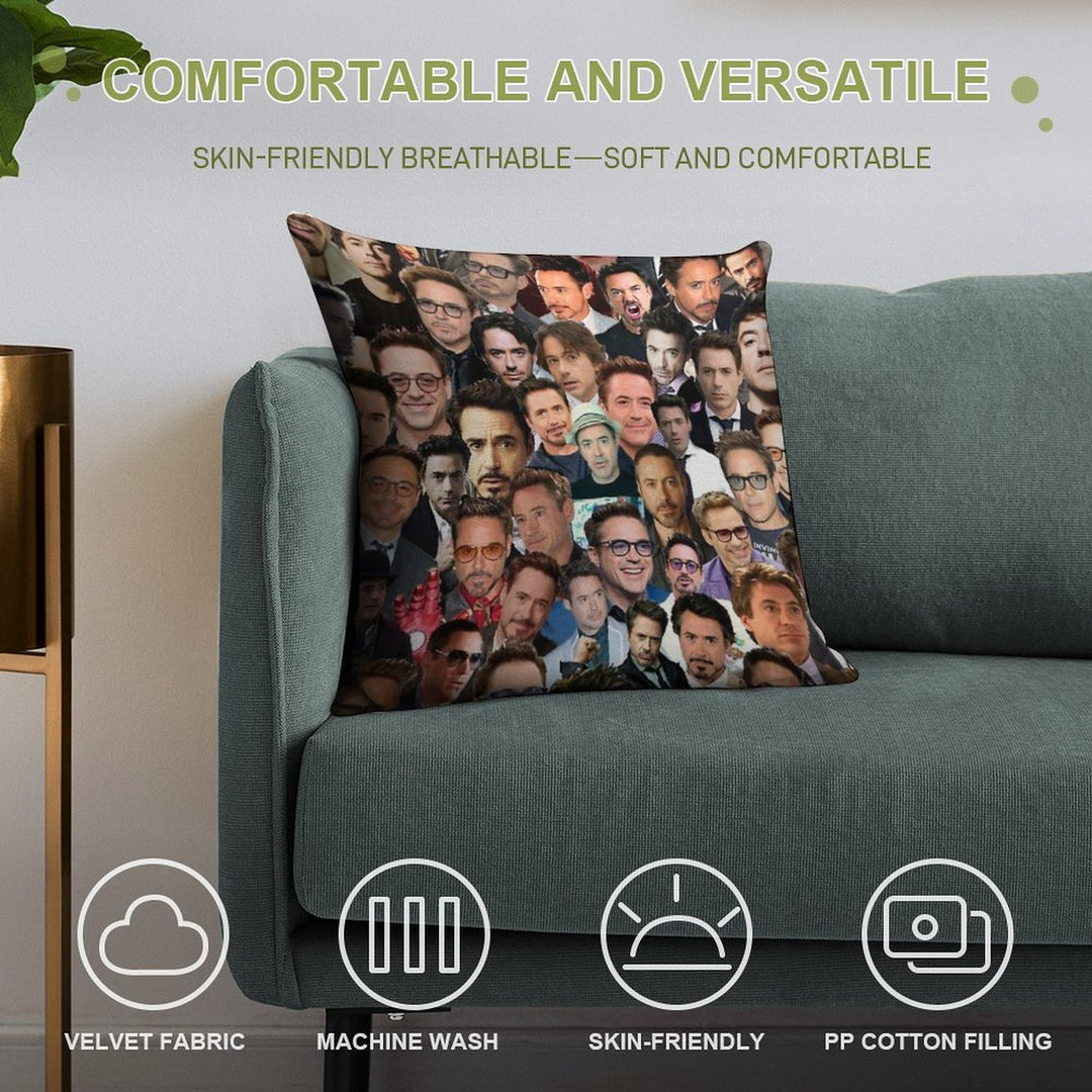 Robert Downey Jr. Collage Soft Home Decor Throw Pillow