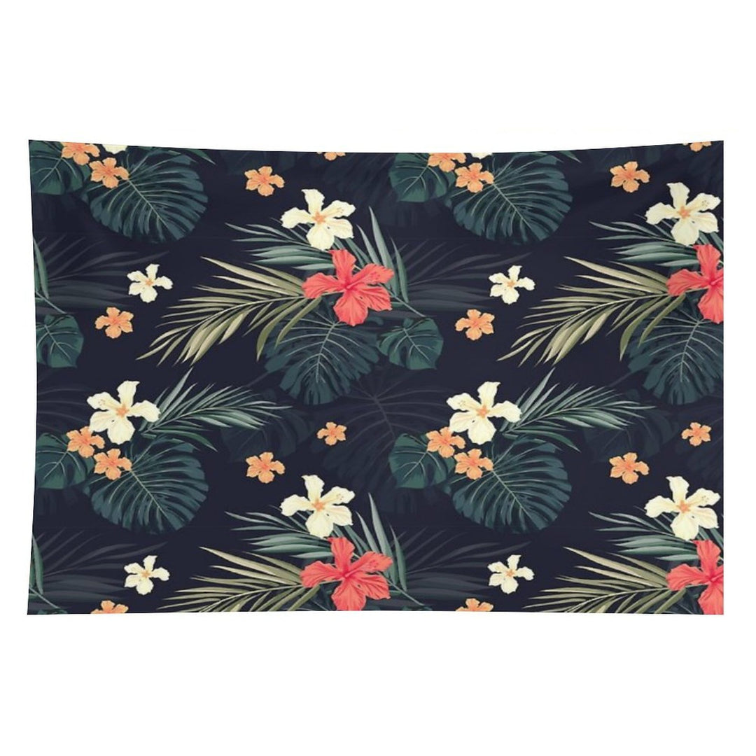 Dark Tropical Flowers Tapestry