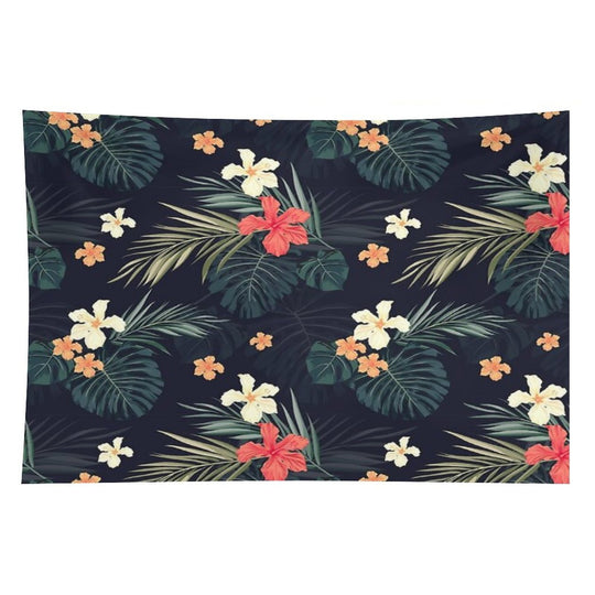 Dark Tropical Flowers Tapestry