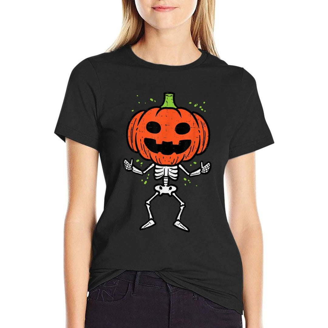 Halloween Skeleton Pumpkin Face Costume Men Women Kids Boy  Versatile T-Shirt