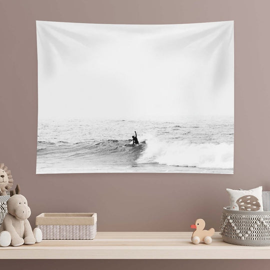 Surfer on Wave in Open Ocean Tapestry