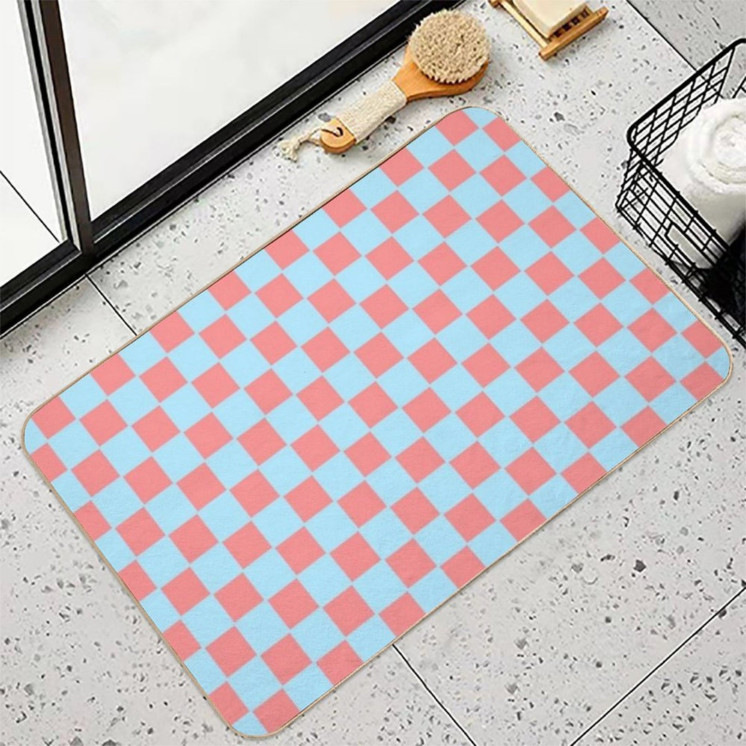 Bubblegum Pink And Blue Checkerboard Chess Square Pattern  Versatile Bath Mat