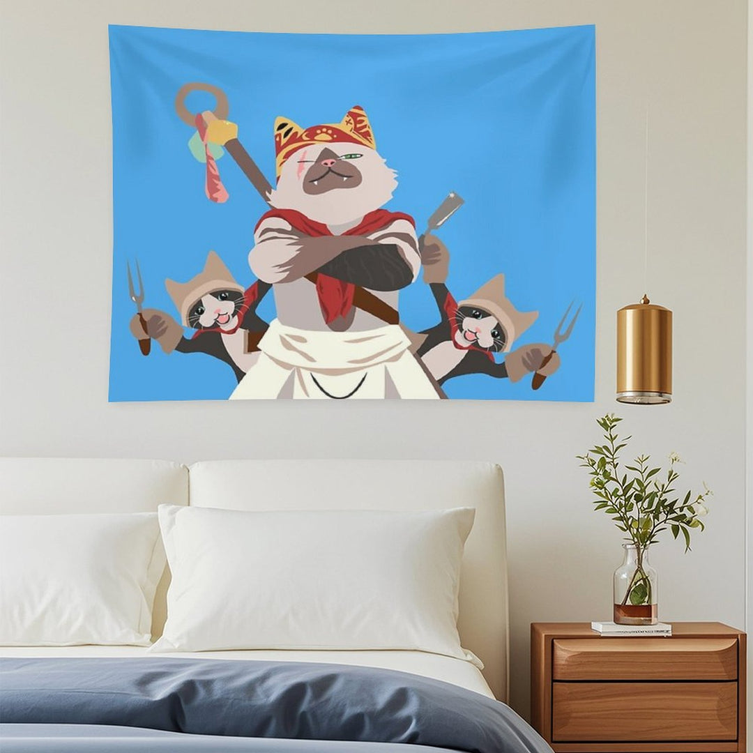 Meowscular Chef And His Crew Tapestry