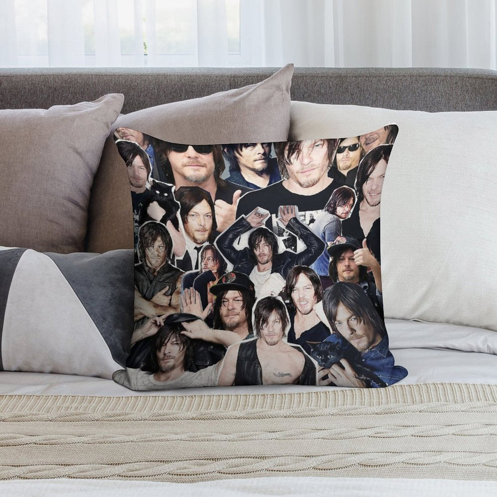 Norman Reedus Collage Soft Fade-Resistant Throw Pillow