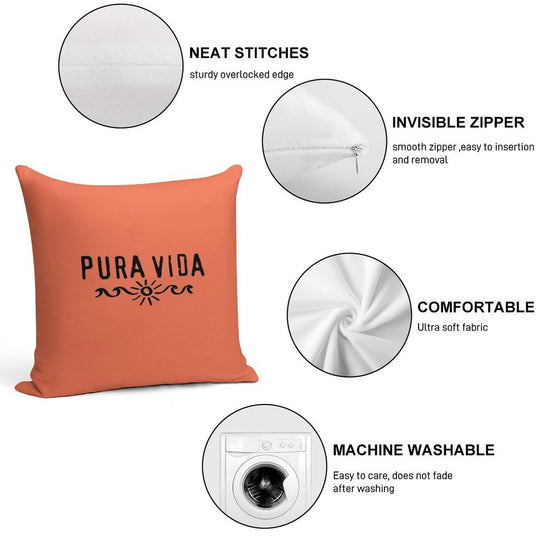 Pura Vida, Good Vibes, Costa Rica, Sun, Waves, Surfing Soft Reinforced Edging Throw Pillow