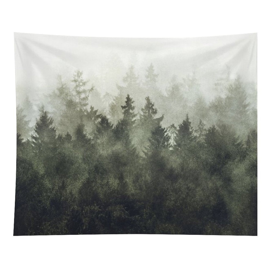 The Heart Of My Heart  Green Mountain Romantasy Moody Wilderness Dream Forest With Cascadia Trees Covered In Magic Fog Tapestry