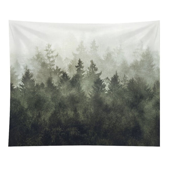 The Heart Of My Heart  Green Mountain Romantasy Moody Wilderness Dream Forest With Cascadia Trees Covered In Magic Fog Tapestry