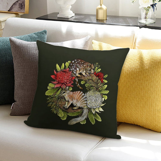Quoll And Numbat Australian Christmas Wreath Soft Multiple Sizes Throw Pillow