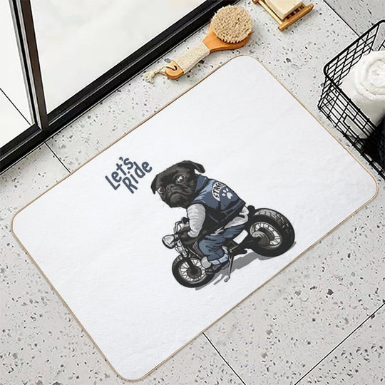 Let's Ride Motorcycle Big Bike Black Pug Dog T-Shirt Durable Bath Mat