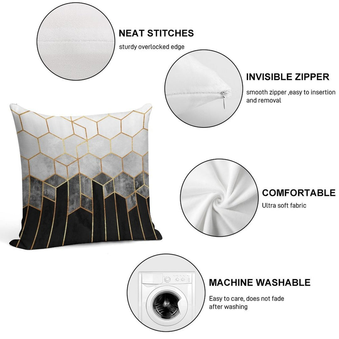 Charcoal Hexagons Soft Short Plush Fabric Throw Pillow