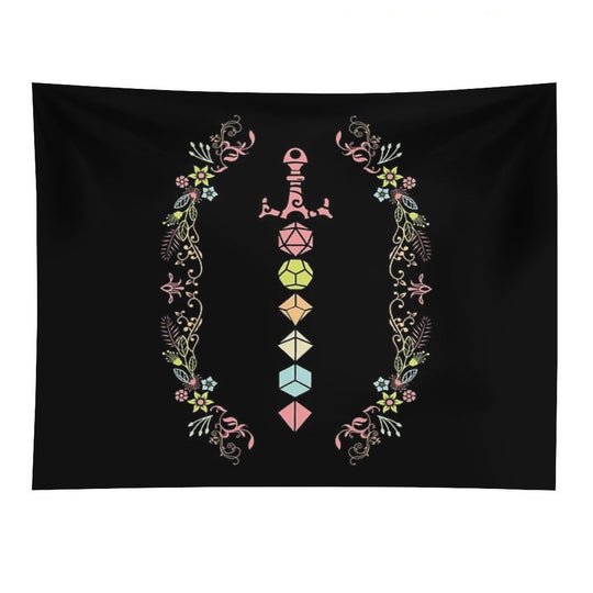 Floral Polyhedral Dice Set Sword Tapestry