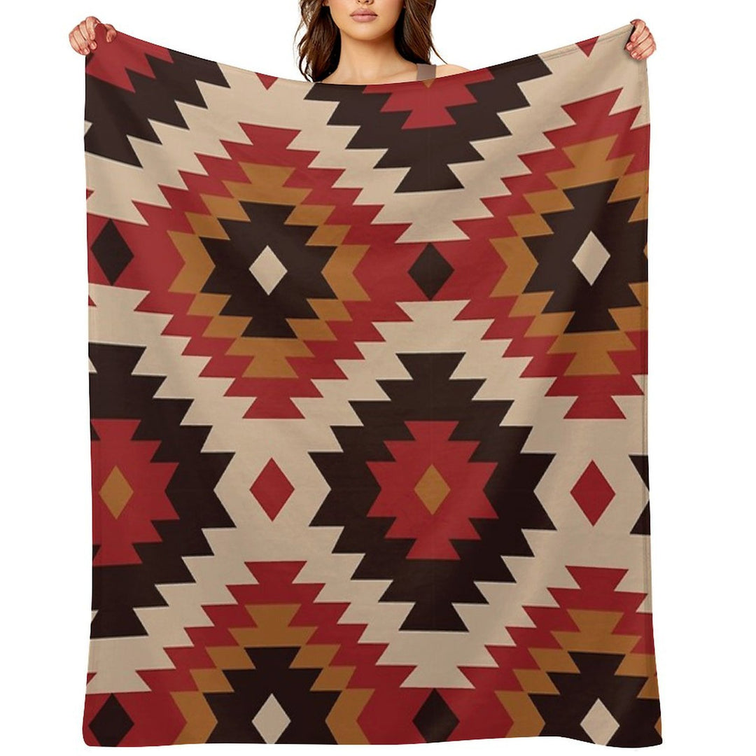 Navajo Red And Mustard Plush Throw Blanket