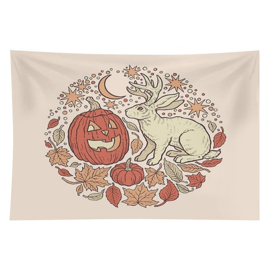Halloween Friends  Jackalope And Jack-O-Lantern Autumn Art Tapestry