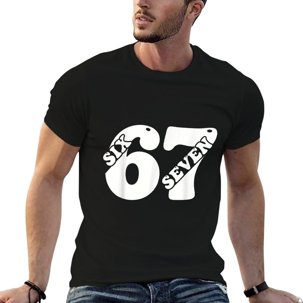 Fun Six Seven 6 7 Meme Design Groovy  Cotton T-Shirt
