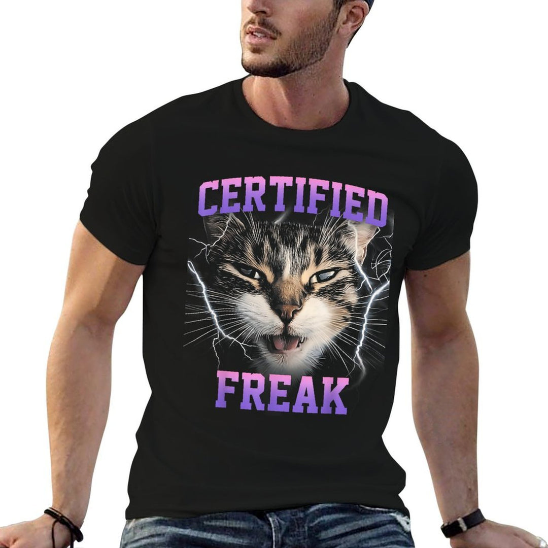 Funny Cat Meme Certified Freak Eat Cement Cursed  Easy-care T-Shirt