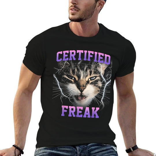 Funny Cat Meme Certified Freak Eat Cement Cursed  Easy-care T-Shirt